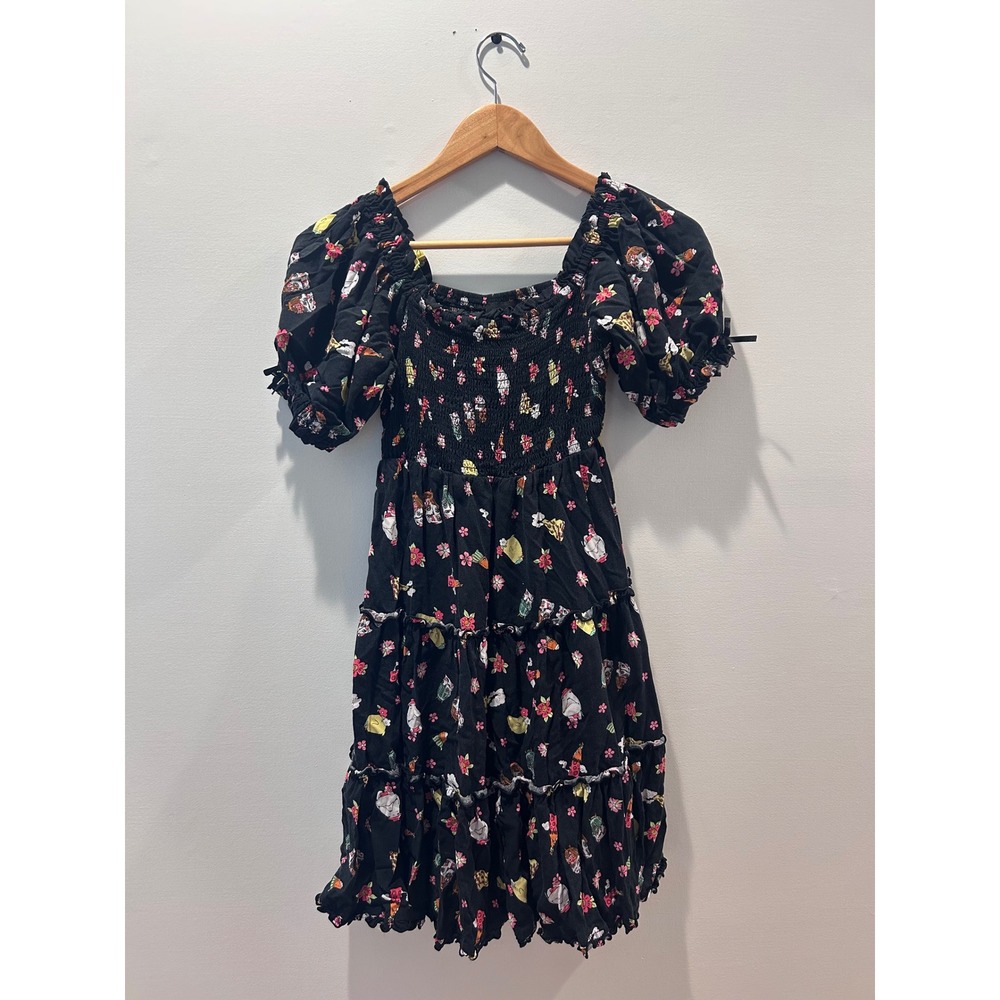 Her Universe Spirited Away Dress Womens Small Black Smocked Puff Sleeve Mini